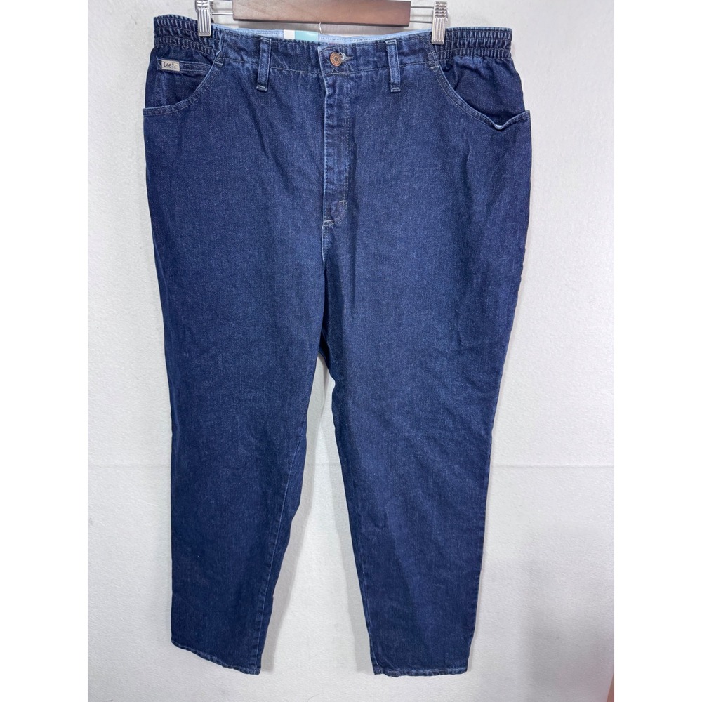 Lee‎ Women 20W Long Dark Indigo Side Elastic Jeans Relaxed Fit Tapered Leg